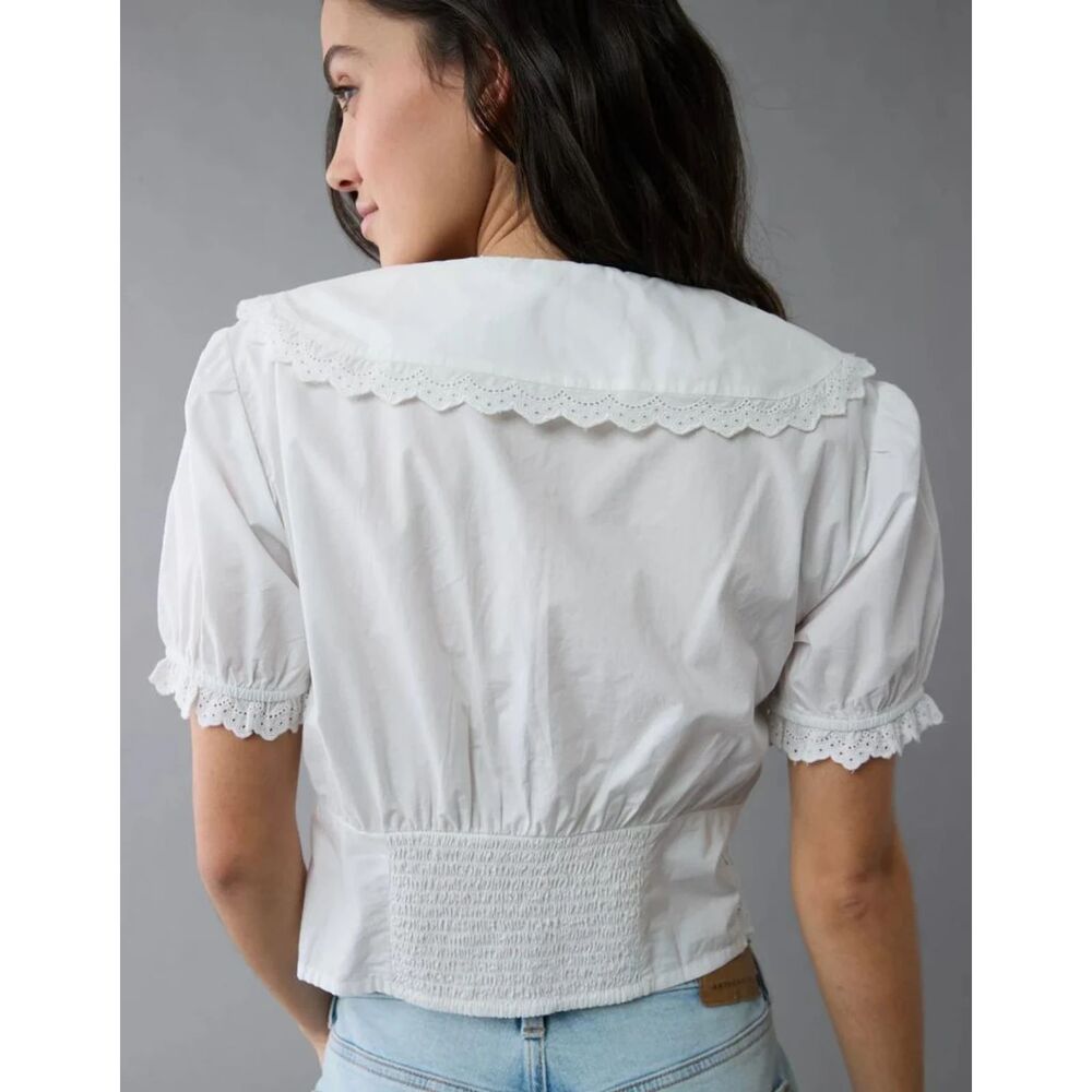 NWOT American Eagle Ruffle Collar Eyelet Crop Top Size XL Boho - Picture 3 of 8
